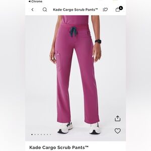 Figs Women's Kade Cargo Scrub Pants in Bright Fuchsia sz LARGE PETITE